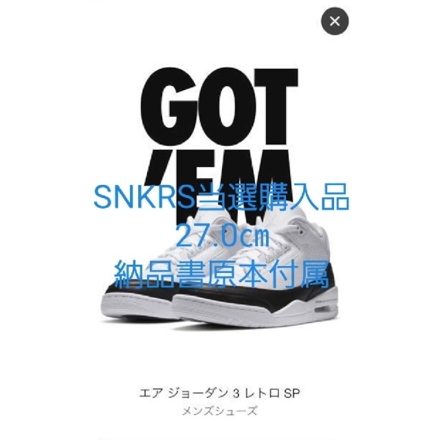 【新品】NIKE　エアジョーダン3 フラグメント　27.0㎝