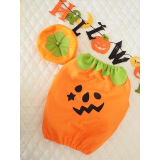 【送料込み】ハンドメイド　ハロウィンかぼちゃワンピース帽子セット(ファッション雑貨)
