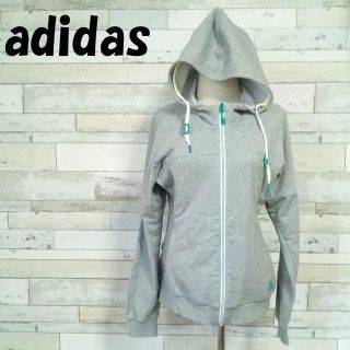 アディダス(adidas)の【人気】アディダス ワンポイントロゴ ジップパーカー グレー L レディース(パーカー)