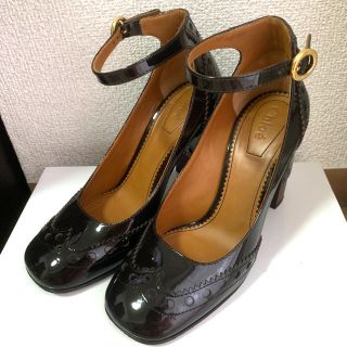 クロエ(Chloe)の美品！クロエ　パンプス　太ヒール　ウエスタン調 ブラウン(ハイヒール/パンプス)