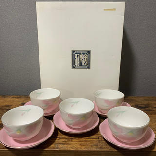 【未使用】　茶托　湯呑み　ティーカップ　ピンク　花柄　来賓　来客(食器)