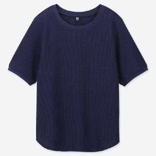 ユニクロ(UNIQLO)のユニクロ ワッフル5分袖Tシャツ ネイビー(Tシャツ(半袖/袖なし))