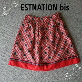 エストネーション(ESTNATION)のESTNATION bis 赤チェック フレア スカート エストネーション ビス(ひざ丈スカート)