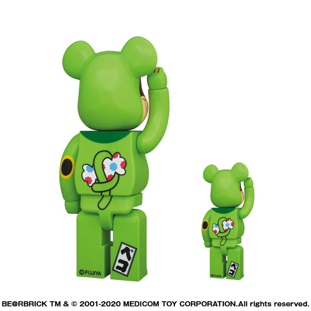 エンタメ/ホビーBE@RBRICK ベアブリック招き猫ペコちゃん 蛍光グリーン100％＆400％