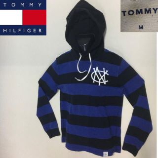 トミーヒルフィガー(TOMMY HILFIGER)のTommy トミー プルオーバー パーカー ブラック ×ブルーボーダー Mサイズ(パーカー)