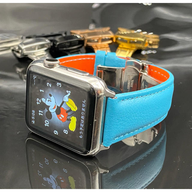 Apple Watch(アップルウォッチ)の全アップルウォッチ装着可能●ターコイズブルーレザーベルト●バタフライバックル付 メンズの時計(レザーベルト)の商品写真