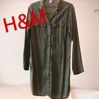 エイチアンドエム(H&M)の【美品】H&M秋ベーシックミリタリーロングシャツ羽織M.カーキ(ミリタリージャケット)