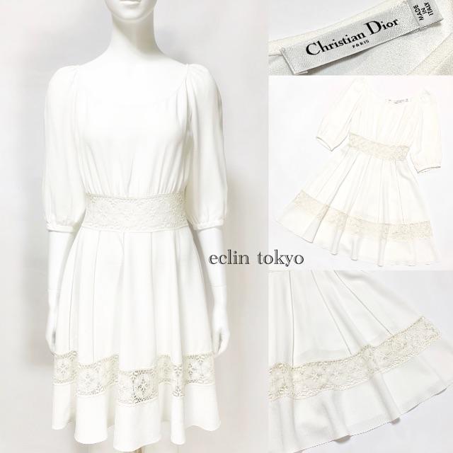 Christian Dior - ディオール レース刺繍入り ワンピース ホワイト E2201