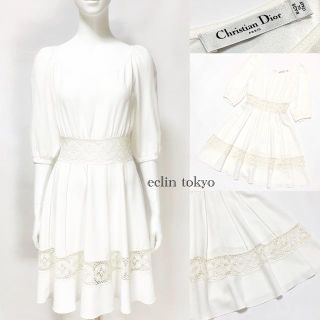 クリスチャンディオール(Christian Dior)のディオール レース刺繍入り ワンピース ホワイト E2201(ひざ丈ワンピース)