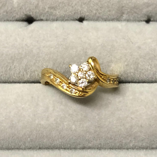 18K イエローゴールド ダイヤモンド リング フラワー 逆輸入 www