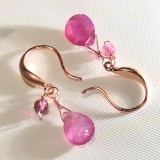 ルビー ピンクゴールドふっくらピアス(ピアス)