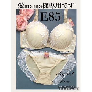 ブラジャー&ショーツE85 クリームイエローシフォン×ローズレース(ブラ&ショーツセット)