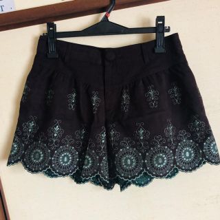 【Size M】ブラウン キュロット スカート ショートパンツ 刺繍  ガーリー(キュロット)