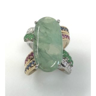 美品　PT900/K18 ヒスイ 11.53ct ルビー サファイヤ リング(リング(指輪))