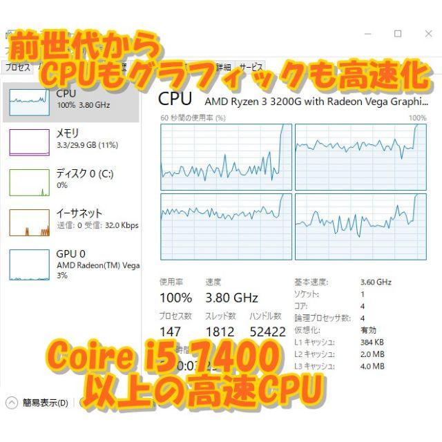 6万前後最強！RYZEN3200G 快適、お仕事やゲーム入門向けPC スマホ/家電/カメラのPC/タブレット(デスクトップ型PC)の商品写真