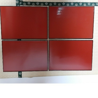 角盆4枚組　赤黒　各28×39.5×1.5センチ(テーブル用品)