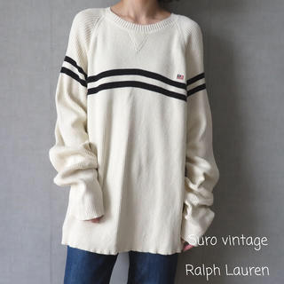 ポロラルフローレン(POLO RALPH LAUREN)のラルフローレン 刺繍ロゴ ボーダー コットンニット 古着女子 vintage(ニット/セーター)