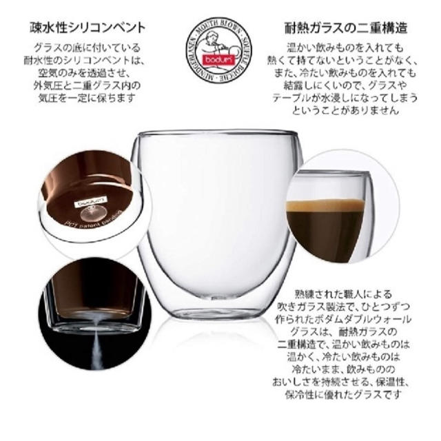 bodum(ボダム)のボダムPAVINAダブルウォールグラス250ml        2個セット  インテリア/住まい/日用品のキッチン/食器(グラス/カップ)の商品写真