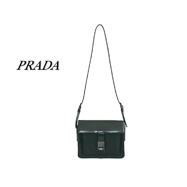 PRADA プラダ ショルダーバッグ ブラック ナイロン レザー ...