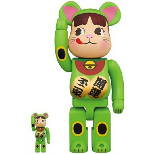 BE@RBRICK 招き猫 ペコちゃん 蛍光グリーン 100％ ＆ 400％