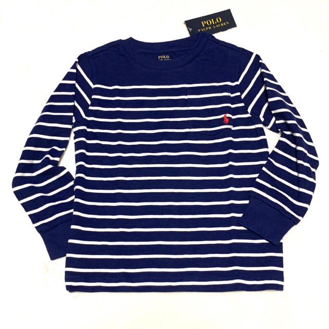 POLO RALPH LAUREN(ポロラルフローレン)のボーイズ L/160 ネイビー 新品 ロングスリーブ ストライプ ポケットT キッズ/ベビー/マタニティのキッズ服男の子用(90cm~)(Tシャツ/カットソー)の商品写真