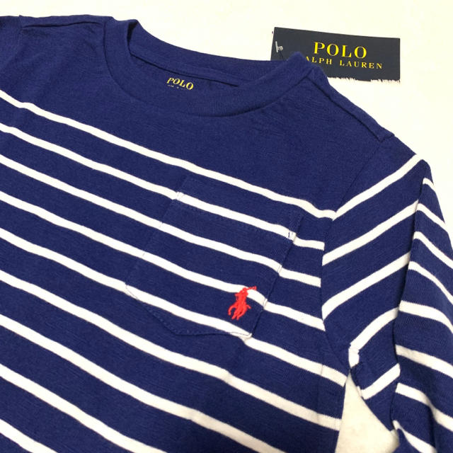 POLO RALPH LAUREN(ポロラルフローレン)のボーイズ L/160 ネイビー 新品 ロングスリーブ ストライプ ポケットT キッズ/ベビー/マタニティのキッズ服男の子用(90cm~)(Tシャツ/カットソー)の商品写真