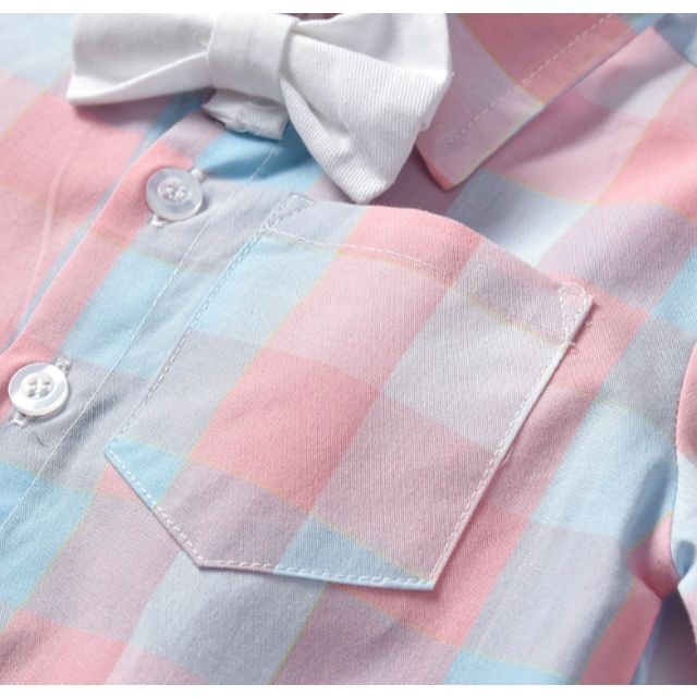 (0127)70cm ピンク 英国風 Yシャツ ボトムス サスペンダー 3点 キッズ/ベビー/マタニティのベビー服(~85cm)(セレモニードレス/スーツ)の商品写真