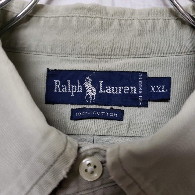 Ralph Lauren(ラルフローレン)の《人気カラー》90s ラルフローレン 長袖シャツ 薄ベージュ 赤刺繍 XXL メンズのトップス(シャツ)の商品写真