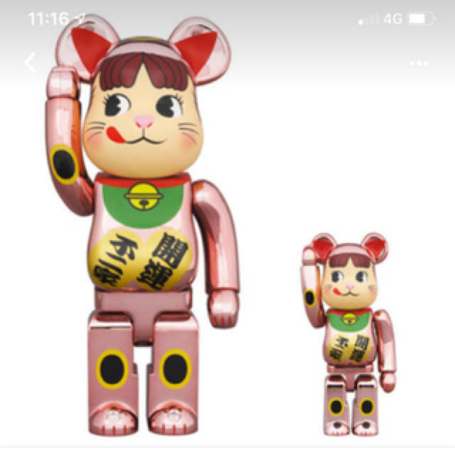 BE@RBRICK 招き猫 ペコちゃん 桃金メッキ 100％ ＆ 400％