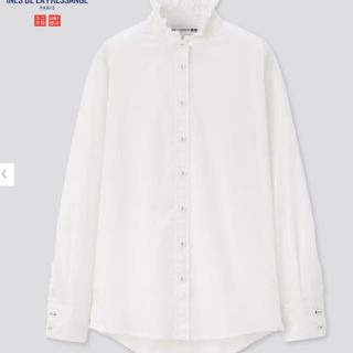 ユニクロ(UNIQLO)のユニクロ イネス コットンフリルブラウス S 白 新品未使用(シャツ/ブラウス(長袖/七分))