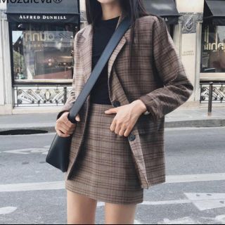 ザラ(ZARA)のチェック柄　ジャケット＋スカート　セットアップ(セット/コーデ)