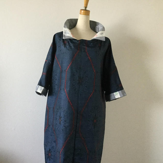 上下セット★大島紬の着物リメイクドレス(スカート\u0026ジレ)幅約１５２cm