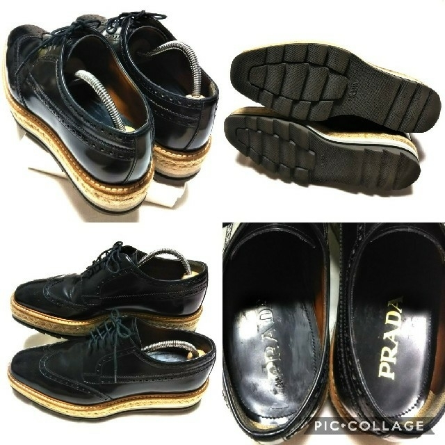 PRADA 厚底6,5 レザー デザインシューズ PRADA 厚底6,5 レザー デザインシューズ