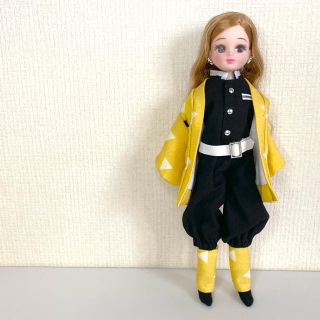 【鬼滅の刃我妻善逸風〜衣装】リカちゃん　ハンドメイド服(衣装一式)