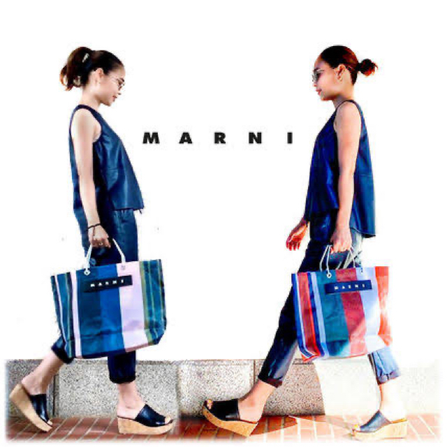 MARNI マルニ ストライプバッグ ナイトブルー