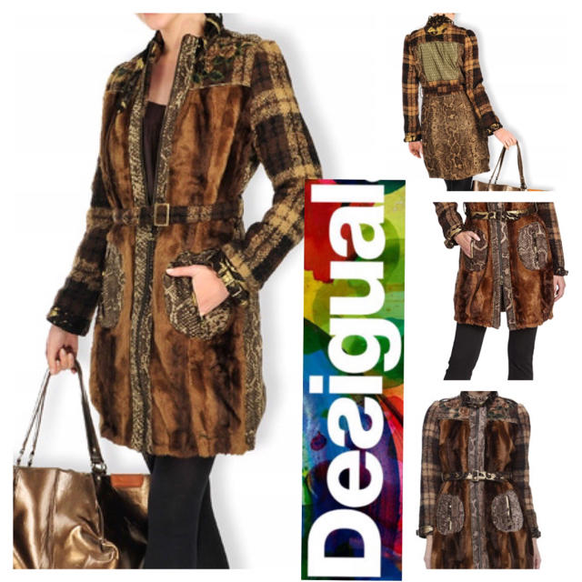 ◇Desigual デシグアル◇エコファー ジャガード ツイード 豹柄 コート