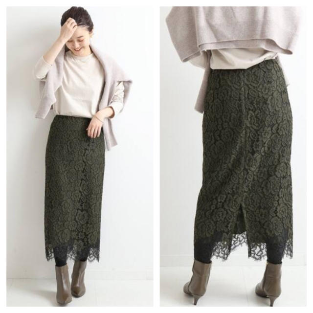 【新品タグ付】IENA レースタイトスカート カーキB サイズ40