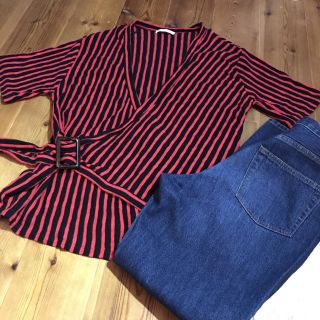 ザラ(ZARA)の未使用 ZARA ストライプ トップス L(カットソー(半袖/袖なし))