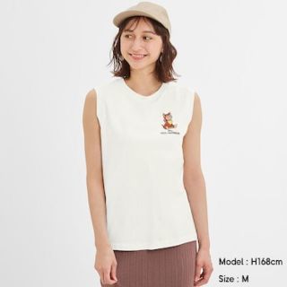 ジーユー(GU)の【新品】GU ディズニーコラボ　アリス　ノースリーブTシャツ　ホワイト　XL(Tシャツ(半袖/袖なし))