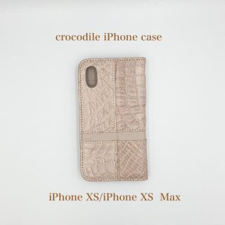 クロコダイル　手帳型iPhoneケース　iPhone XS用　ベージュピンク(iPhoneケース)