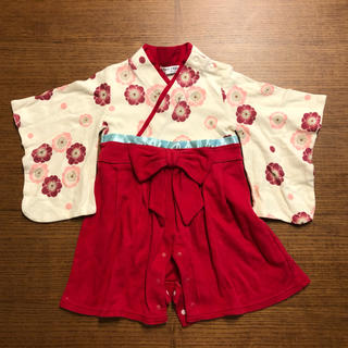 女の子　袴風ロンパース　70cm  赤(和服/着物)