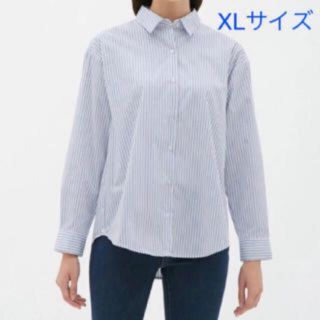 ジーユー(GU)のジーユー 2WAYストライプオーバーサイズシャツ ブルー XL(シャツ/ブラウス(長袖/七分))