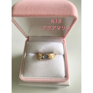 K18  天然石アクアマリン　リング(リング(指輪))