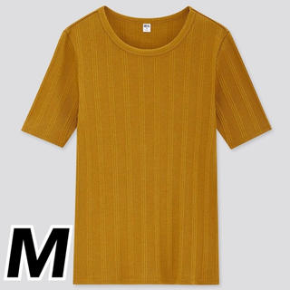 ユニクロ(UNIQLO)のUNIQLO ユニクロ　ランダムリブクルーネックT マスタード　Mサイズ(Tシャツ(半袖/袖なし))