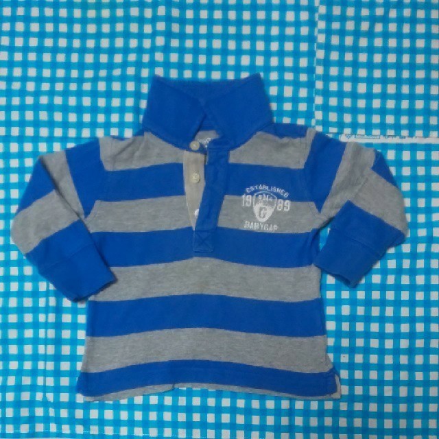 babyGAP(ベビーギャップ)のgap 80 ボーダーシャツ ラガー 青グレー キッズ/ベビー/マタニティのベビー服(~85cm)(シャツ/カットソー)の商品写真