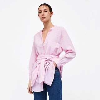 ザラ(ZARA)のピンクストライプシャツ(シャツ/ブラウス(長袖/七分))