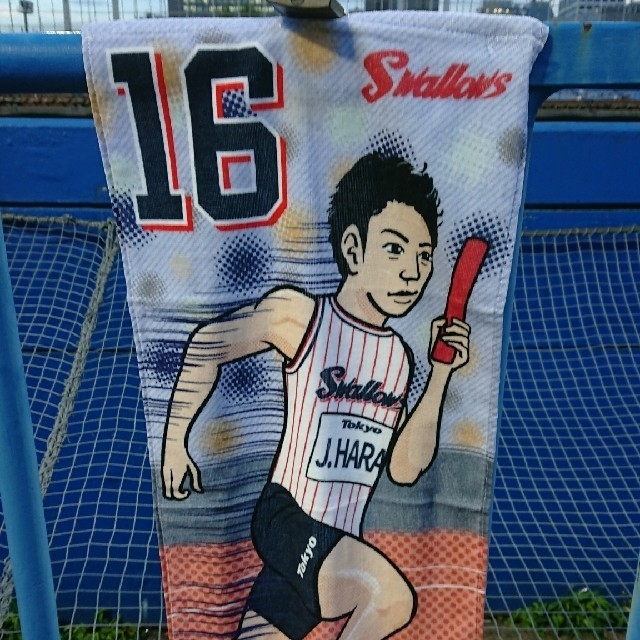 東京ヤクルトスワローズ(トウキョウヤクルトスワローズ)の選手イラストフェイスタオル 原樹理 ヤクルト スポーツ/アウトドアの野球(応援グッズ)の商品写真