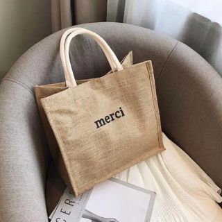 【セール価格】merci ジュートバッグ　カゴバッグ　エコバッグ(トートバッグ)