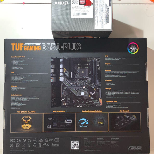 新品未使用 ASUS TUF B550-PLUS +RYZEN 3600+SSD