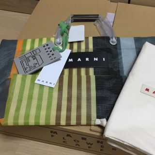 マルニ(MARNI)のマルニ マルニフラワーカフェ ストライプトートバッグ ミニ マルチグレー(トートバッグ)